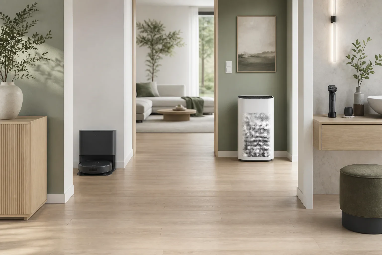 掃除・ロボット・空調・身だしなみの家電を一つの住空間で見渡す編集用イメージ