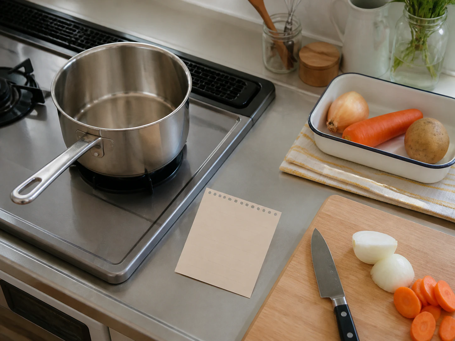 普通の鍋とレシピで夕食を作る代替案のイメージ