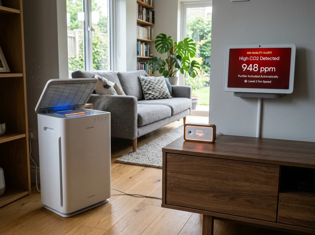 SwitchBot Hubとセンサーを連携して換気を知らせるイメージ