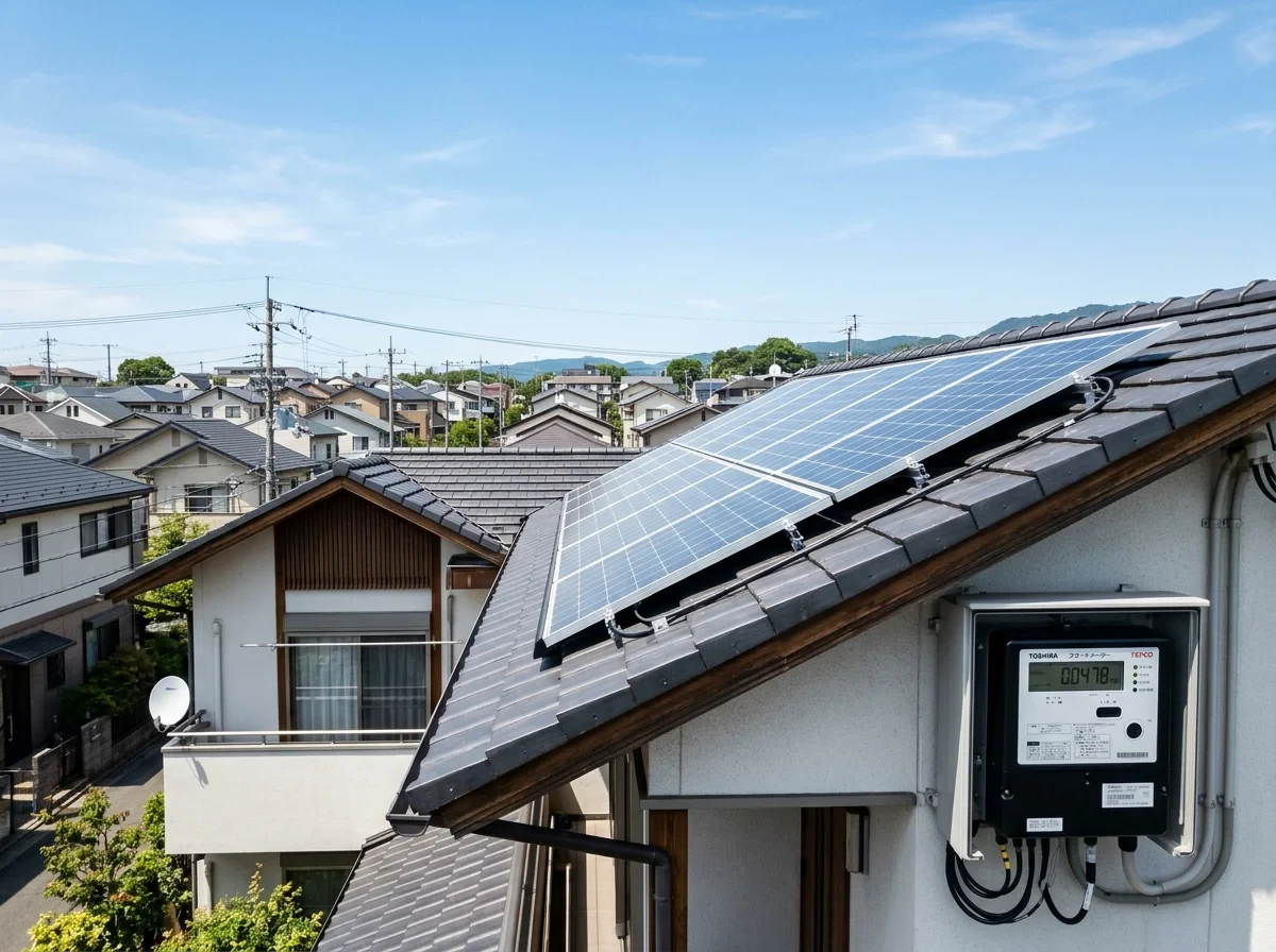 住宅の屋根に設置された太陽光パネルのイメージ
